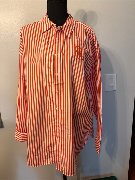 Lauren Ralph Lauren Tops - Women’s Orange and White Striped Button-Up Shirt - Ralph Lauren NWT